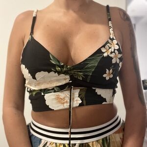 Elegant Floral Black Crop Top